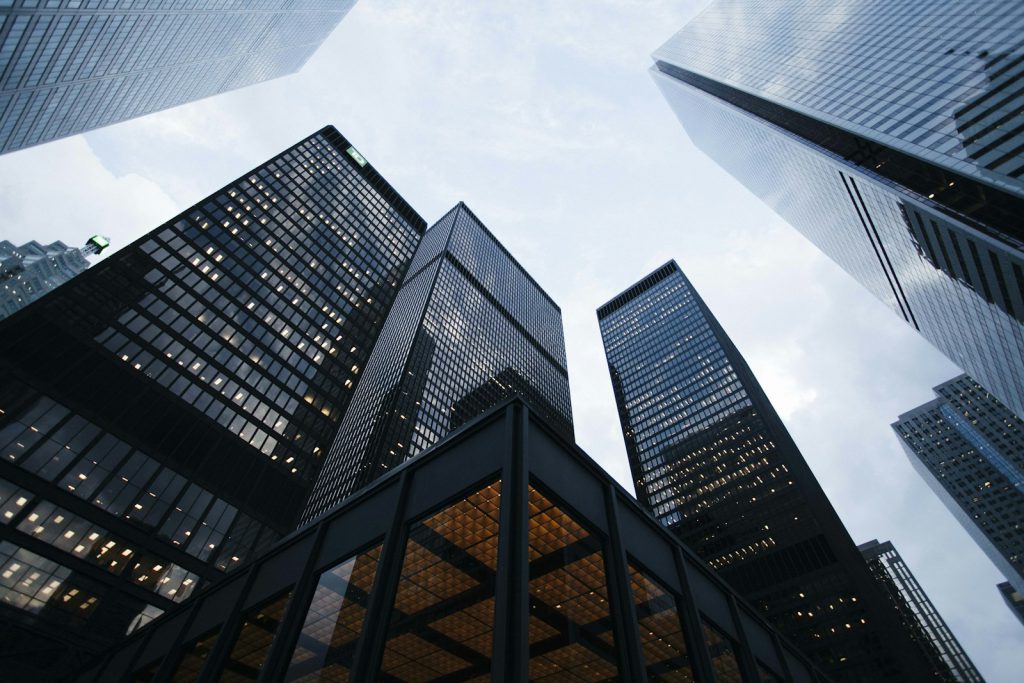 Modern corporate architecture and financial district offices in the Netherlands